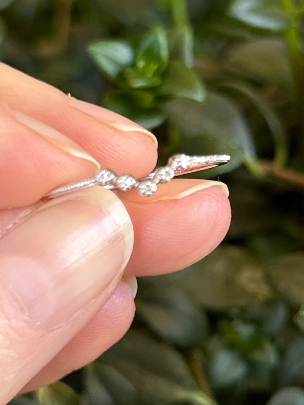14K SOLID WHITE GOLD Chevron Ring with Natural Diamond Accents